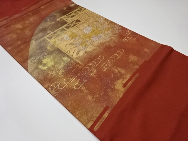 JAPANESE KIMONO / VINTAGE NAGOYA OBI / KINSAI / WOVEN AUTUMN FLOWERS